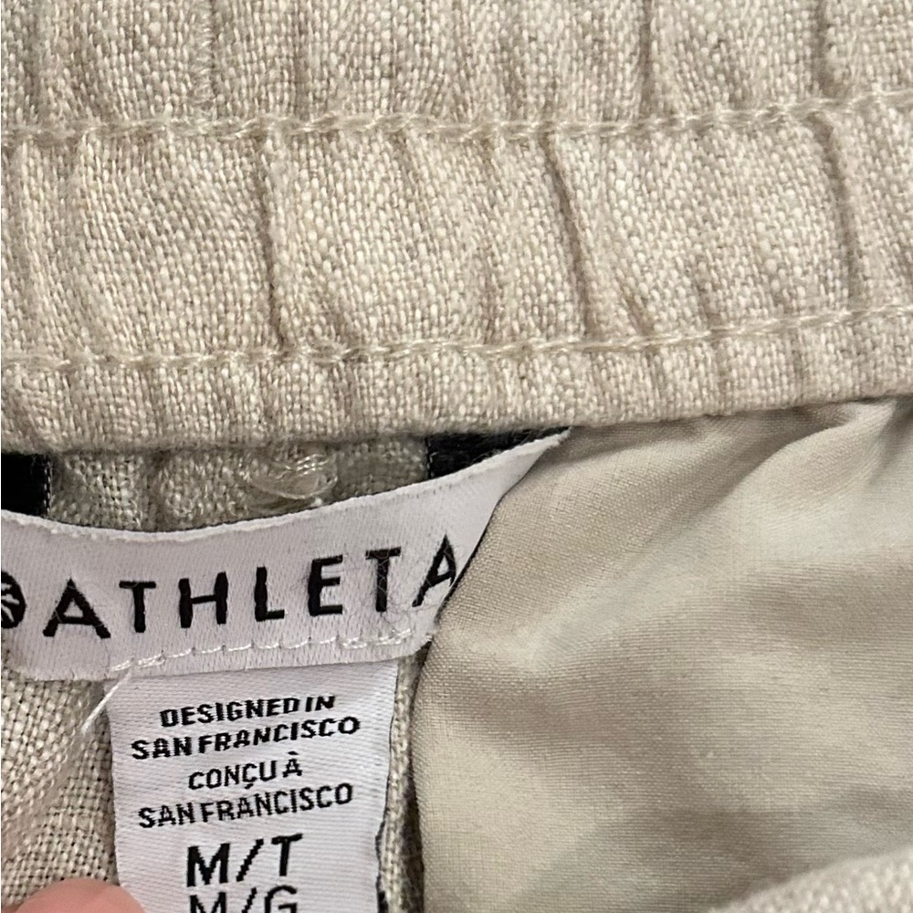 Athleta Tan Retreat Linen High Rise Jogger Pants size Medium Tall Style 851026 - Picture 11 of 12